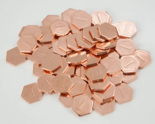 Custom copper tokens in special hexagon schape