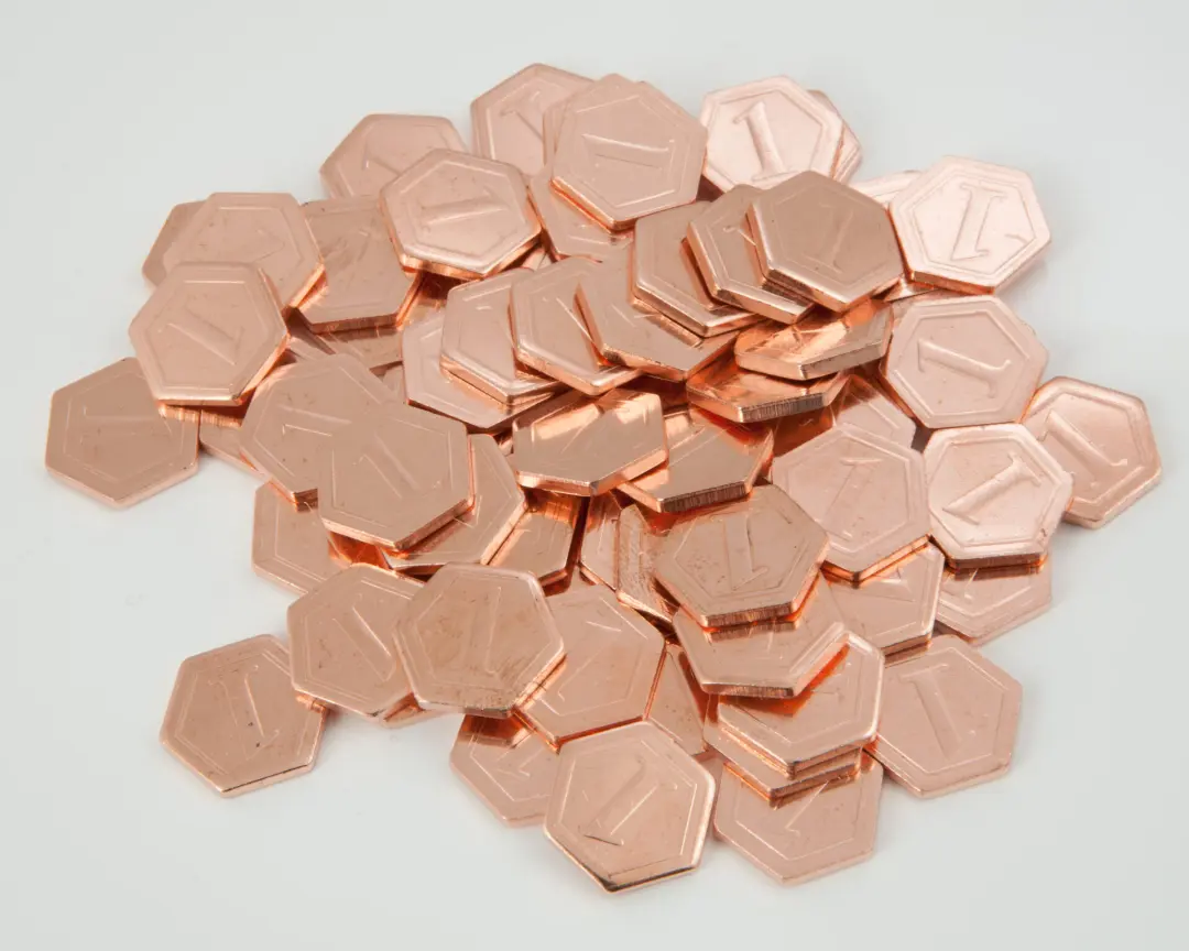 Custom copper tokens in special hexagon schape