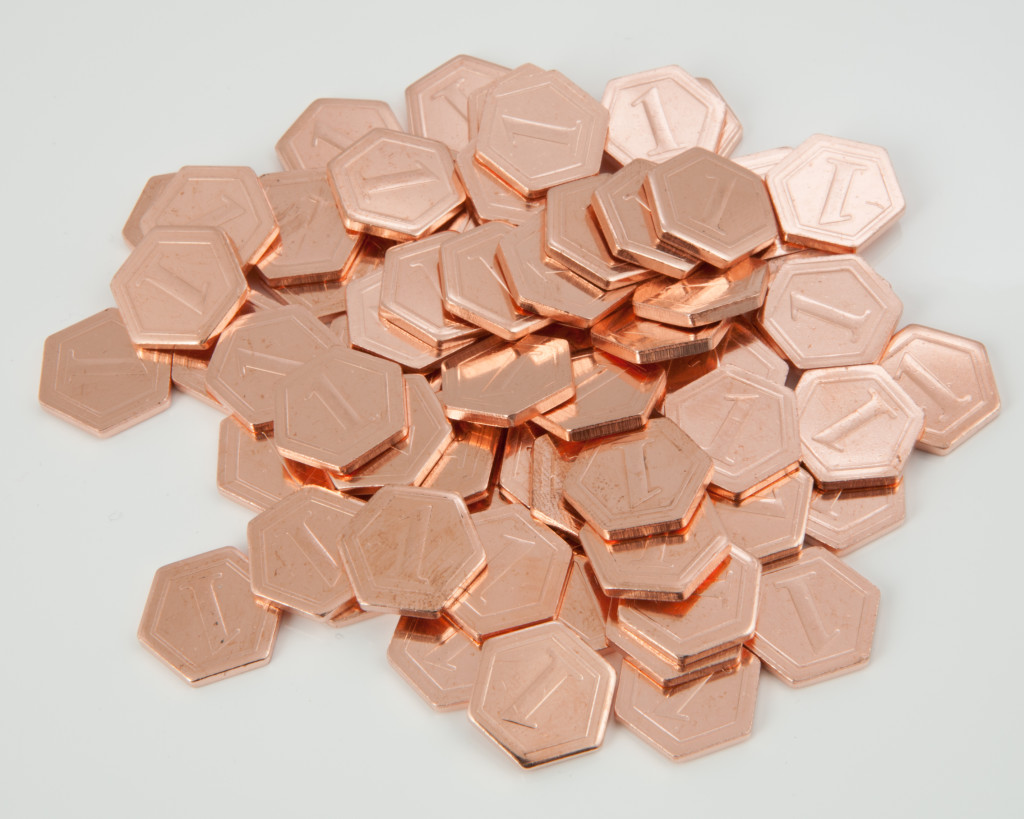 Koperen zeshoekige tokens